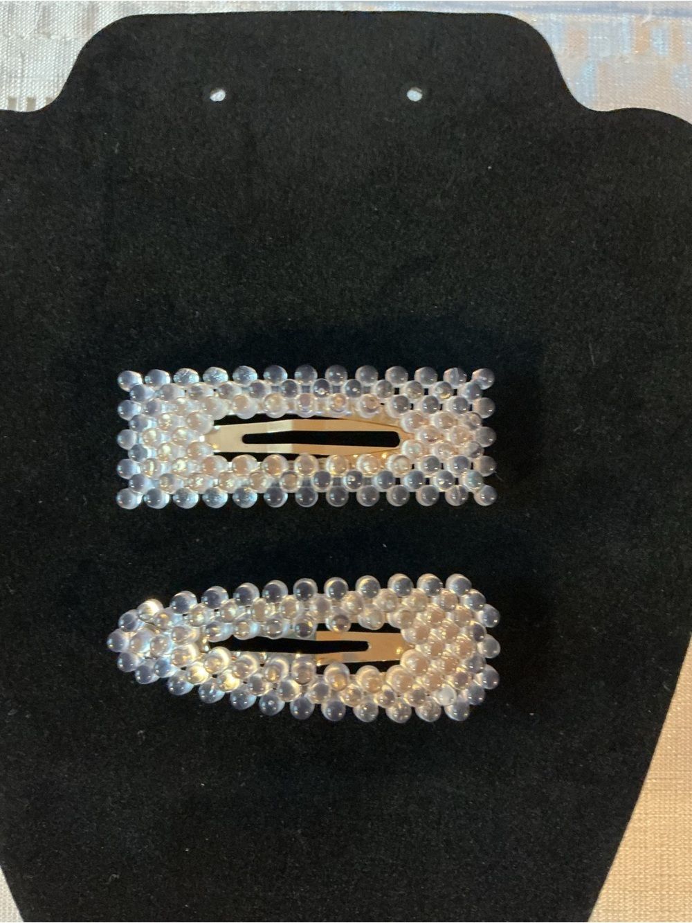 Clear Bubble Set of Two Acrylic Gold Tone Geometric Barrettes Snap Hair Clips